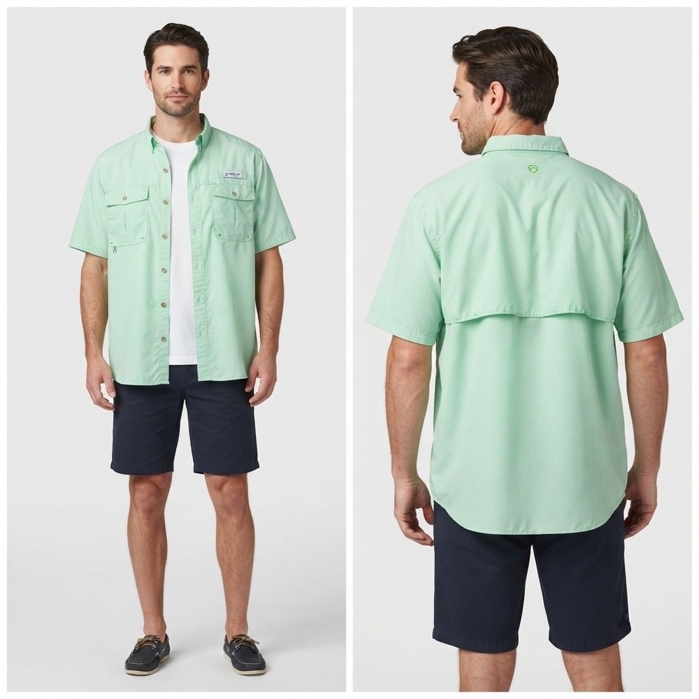 Magellan Outdoors Fish Gear Mens Large Green Gingham Shortโ Sleeve Fishing Shirt